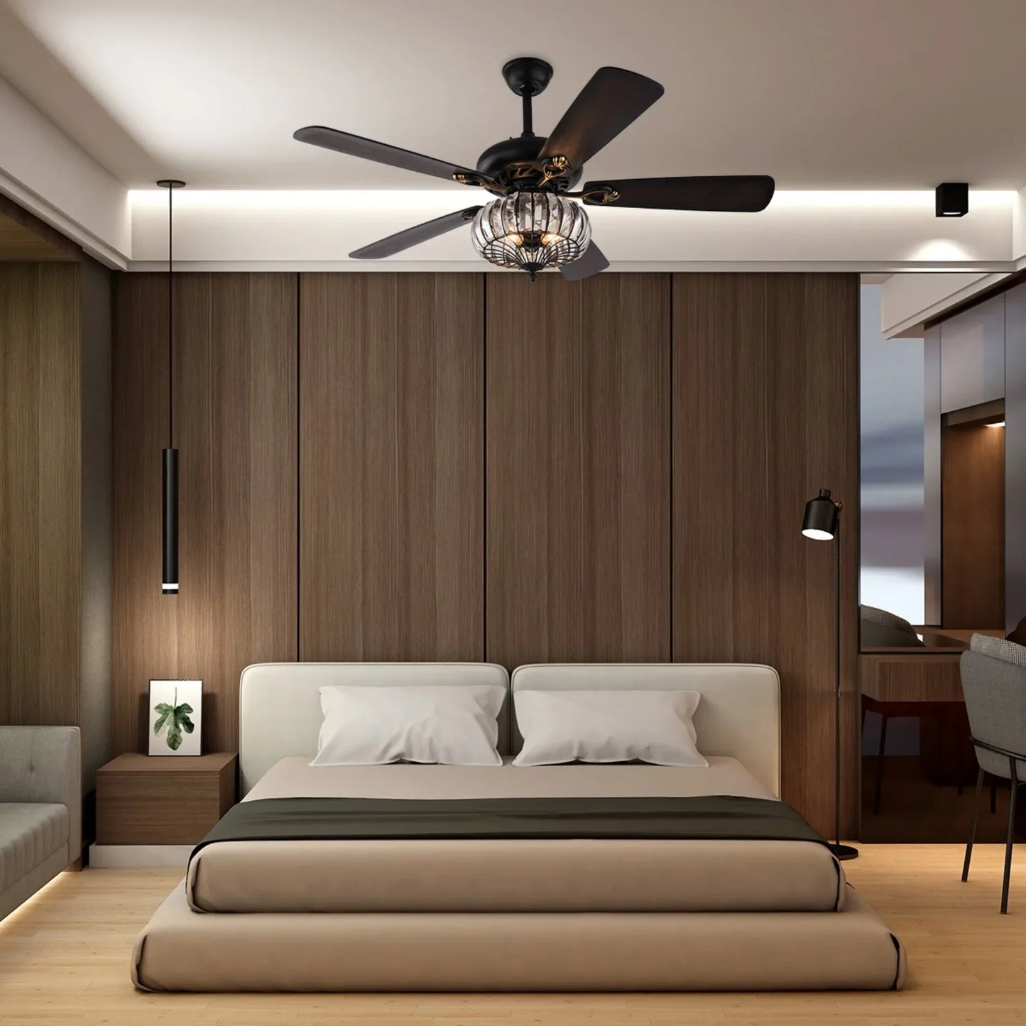 Bymaocar Cage Style Ceiling Fan With Remote And Pendant Light