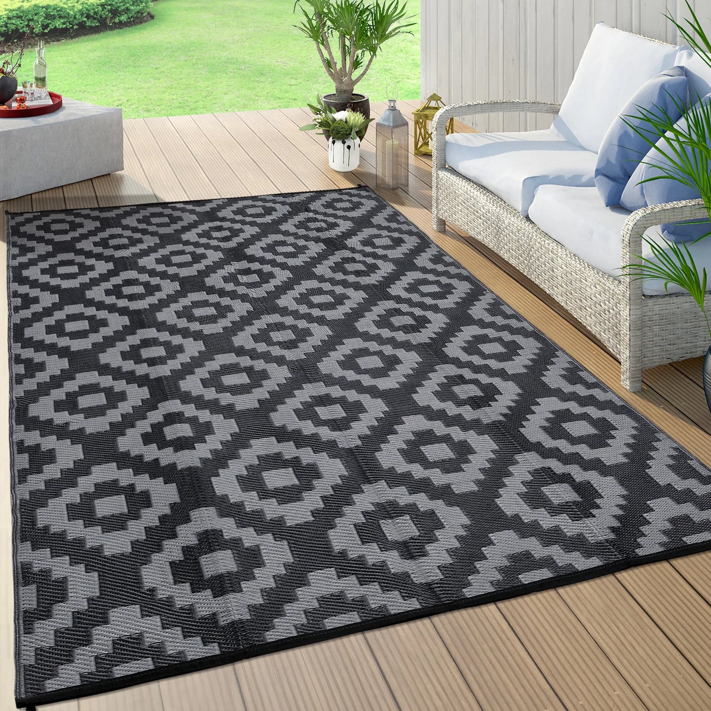 StudysetCN Outdoor Geometric Reversible Polypropylene Rug Waterproof Mat