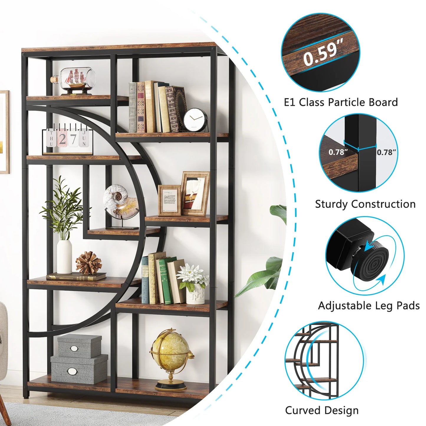 Tribesigns Industrial 5-Tier Etagere Bookcase Freestanding Tall Bookshelf