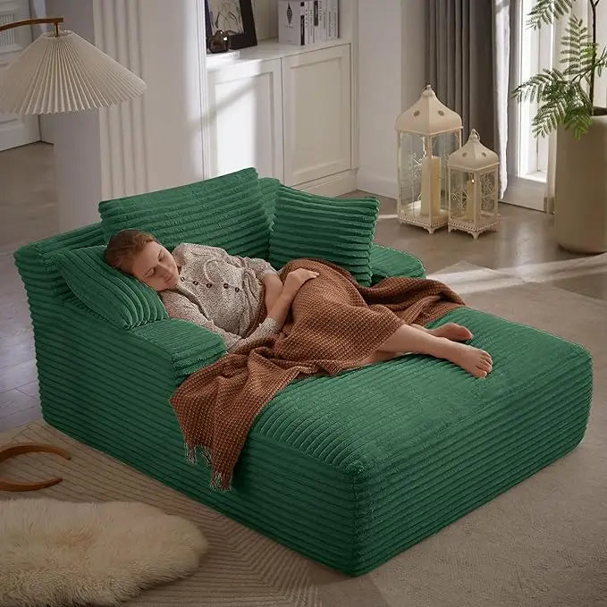 Oversized Corduroy Chaise Lounge Sleeper Sofa With Pillows