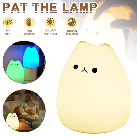 Seven Colors LED Night Light Cartoon Cat Soft Silicone