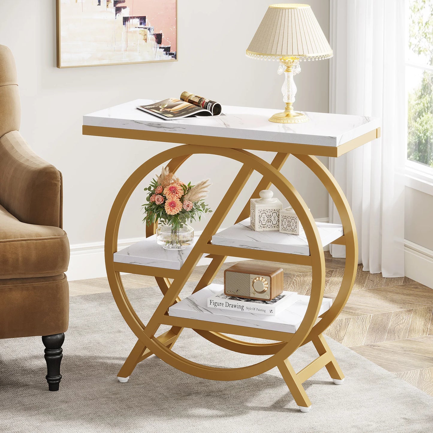 Tribesigns End Table Three Tier With Geometric Metal Frame