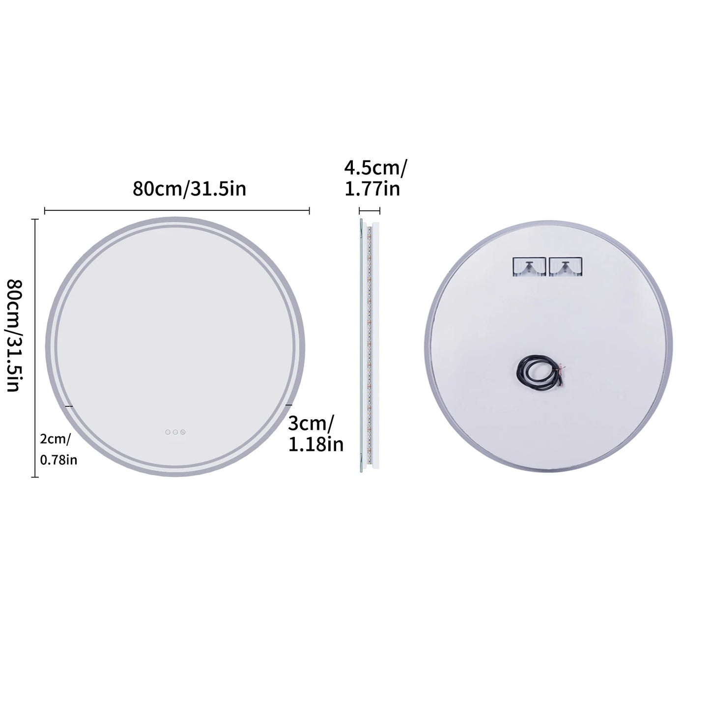 Borwart LED Bathroom Mirror Illuminated Dimmable Antifog