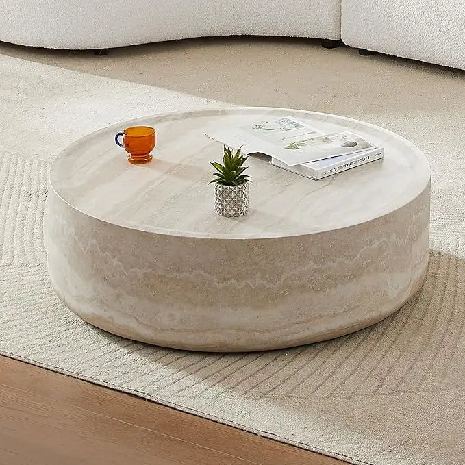 HUANZHUANG Faux Mars Pattern Round Coffee Table Living Room