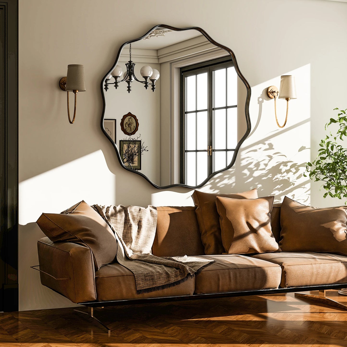 Beautypeak Wavy Round Bathroom Mirror With Deep Frame