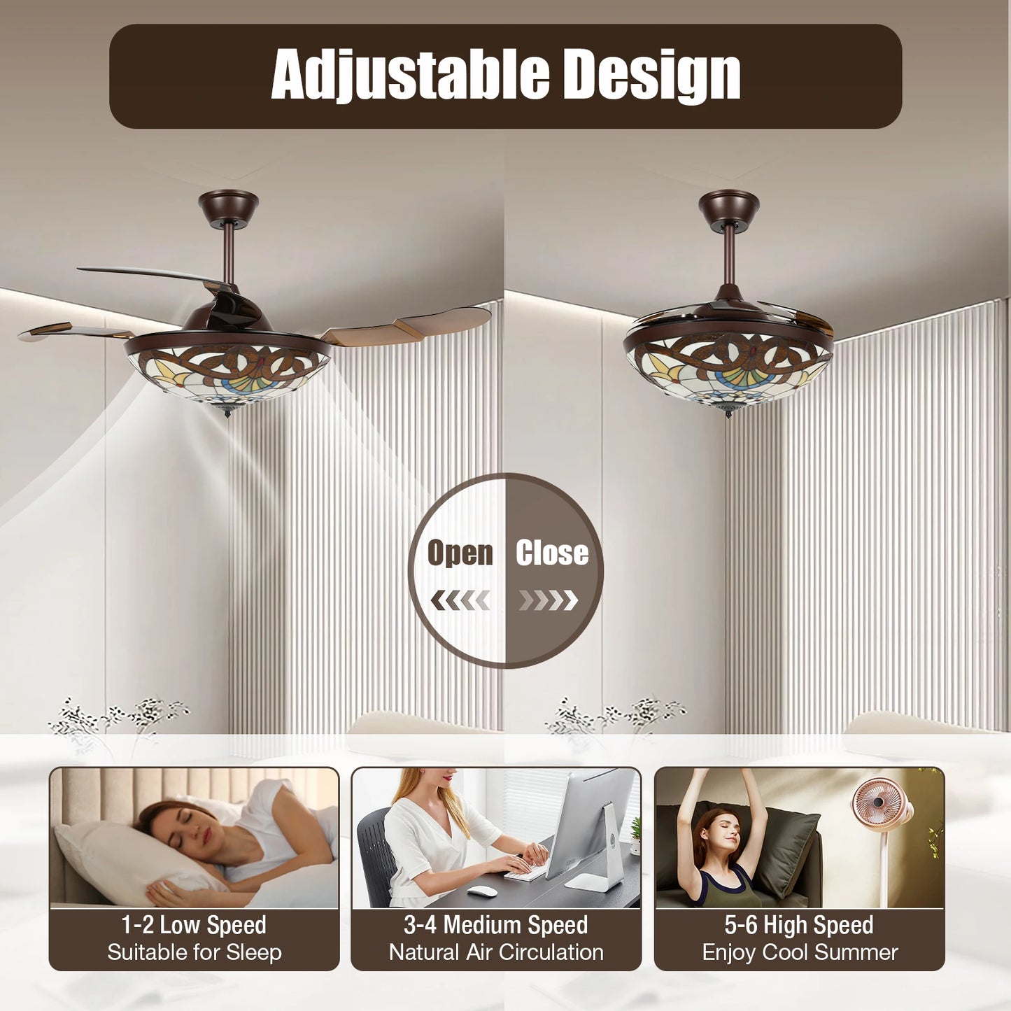 Hign Concerned Ceiling Fan With Lights LED Remote Control