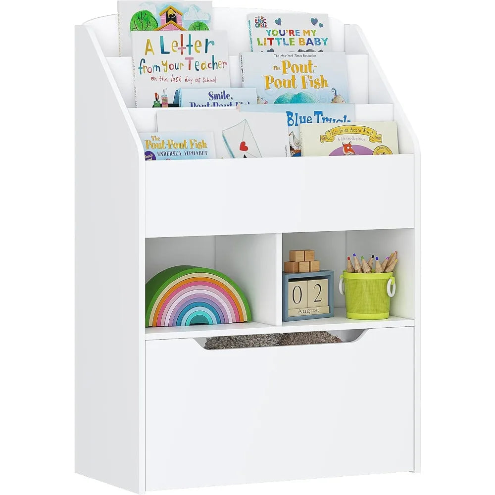 Hign-concerned Kids Bookshelf with Movable Toy Box Storage