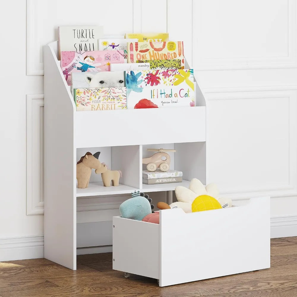 Hign-concerned Kids Bookshelf with Movable Toy Box Storage