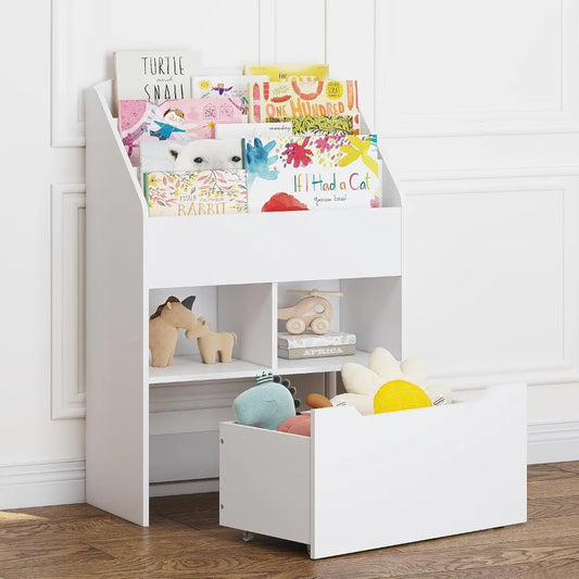 Hign-concerned Kids Bookshelf with Movable Toy Box Storage