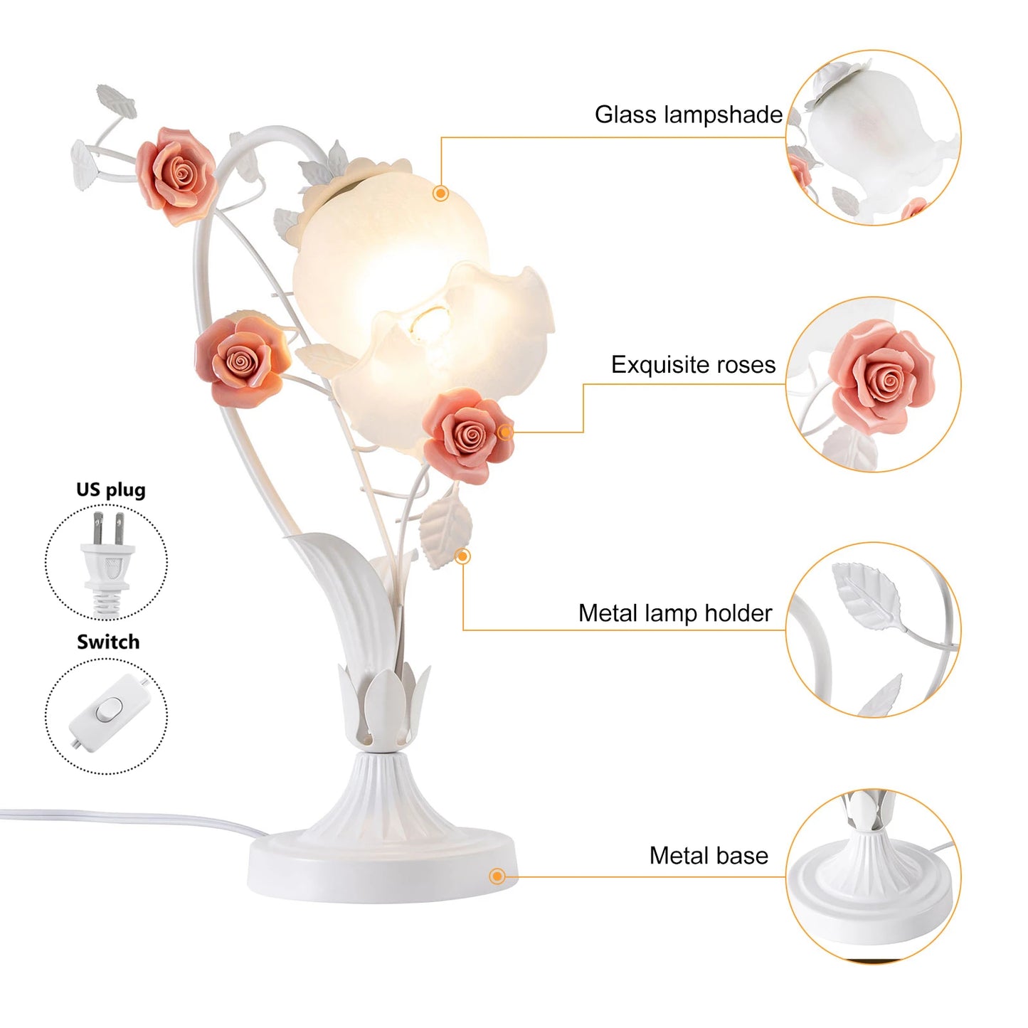 Neet Designs Emporium Flower Glass Bedside Table Lamp