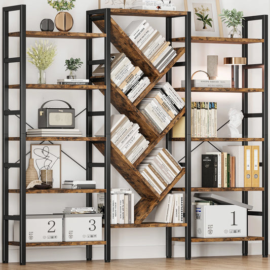 Finishes 5 Tier Triple Bookshelf Modern Tree Wood Bookcase