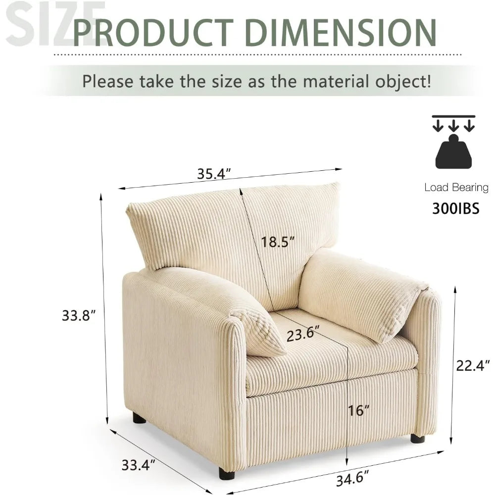 Corduroy Upholstered Accent Chair With Side Pocket