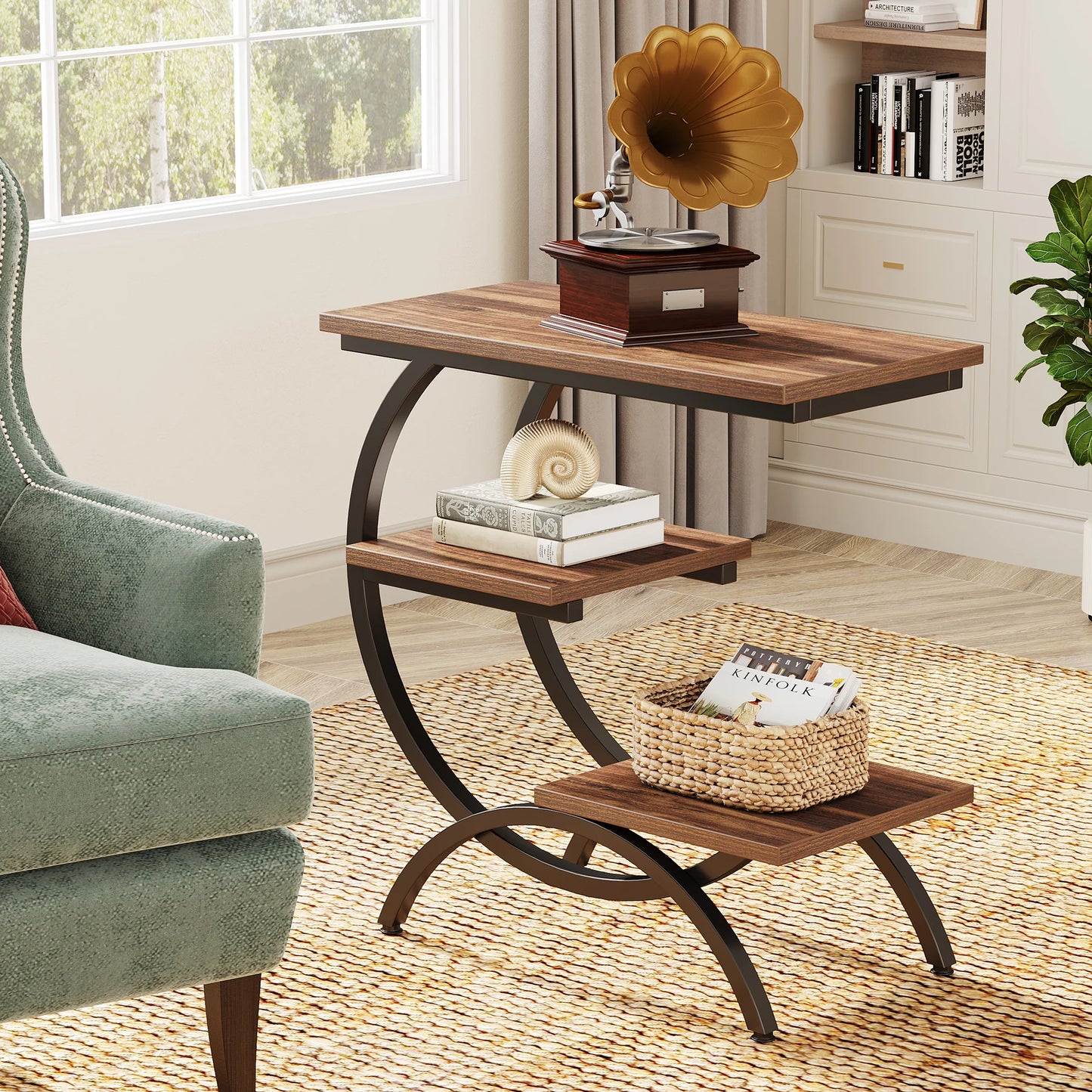 Tribesigns C Shaped End Table Industrial 3 Tier Sofa Table