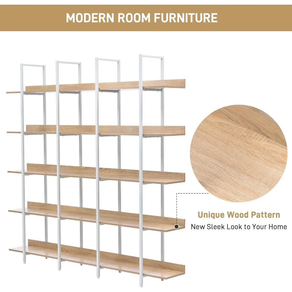 MKDK Industrial Wooden Five Tier Bookcase With Metal