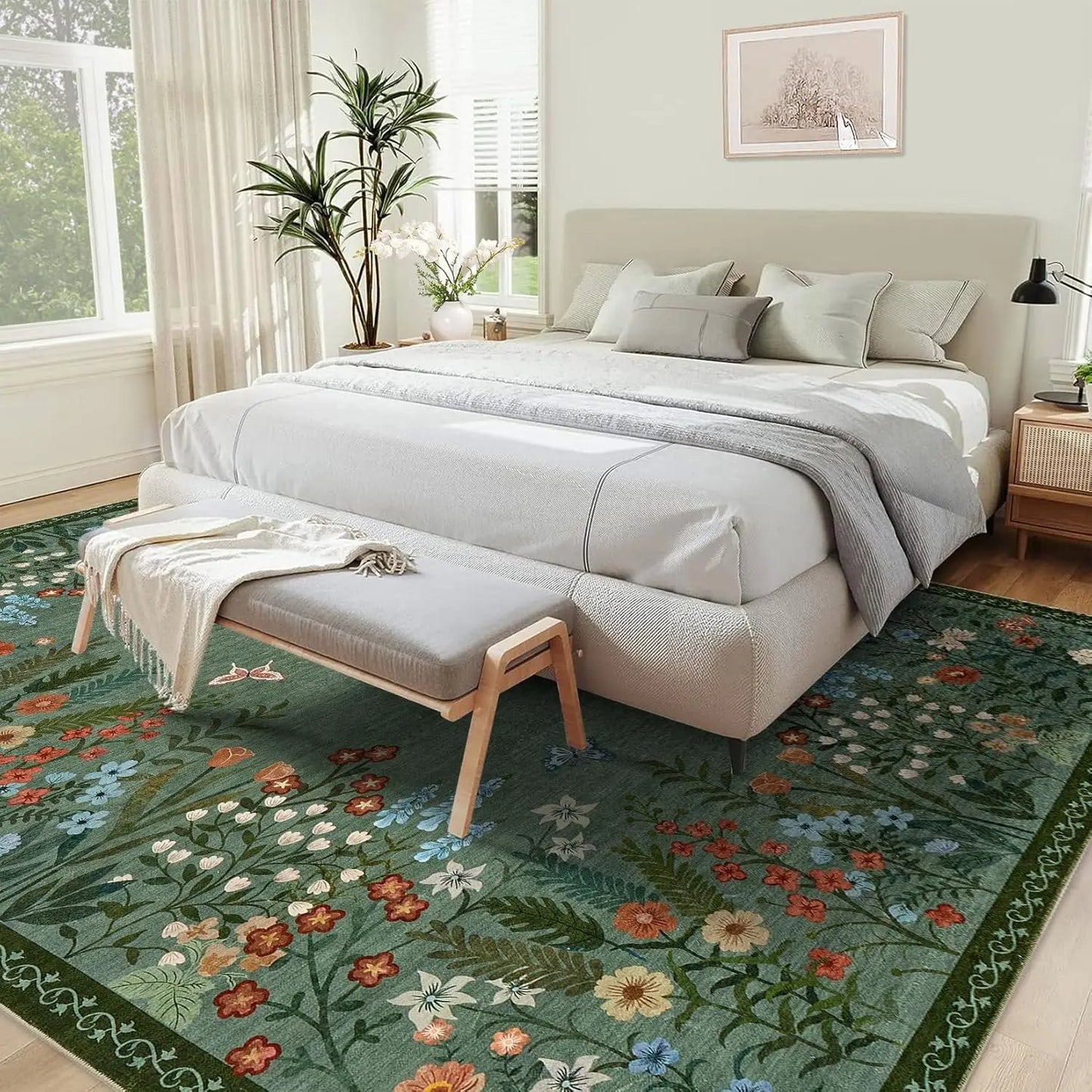 HiMISS Boho Washable Floral Area Rug Non Slip Indoor Carpet