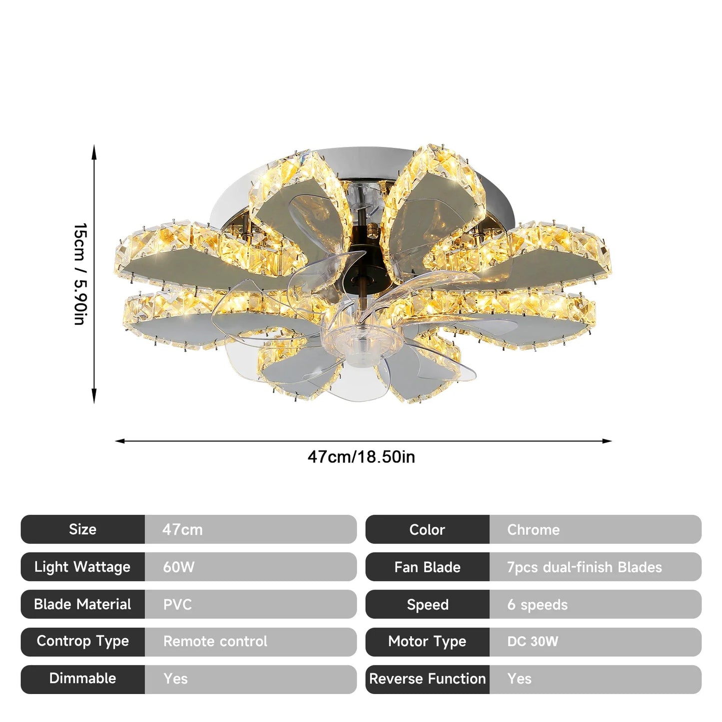 GreeLustr LED Ceiling Fan Light Chandelier With Blades