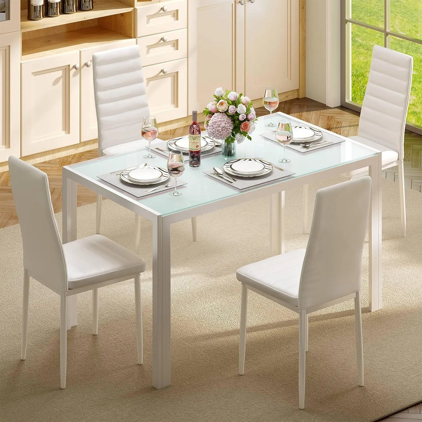 RBXCH Tempered Glass Dining Table Set With Iron Frame