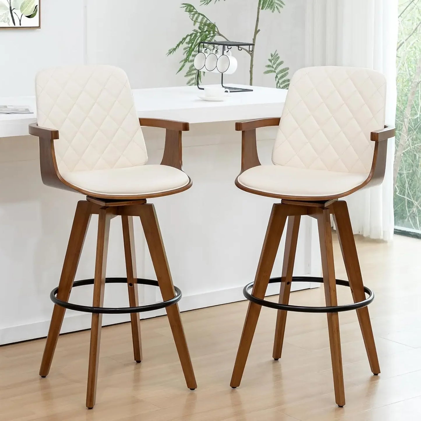 ANGDUO Bar Height Stools Set 2 Swivel Arched Back And Arms