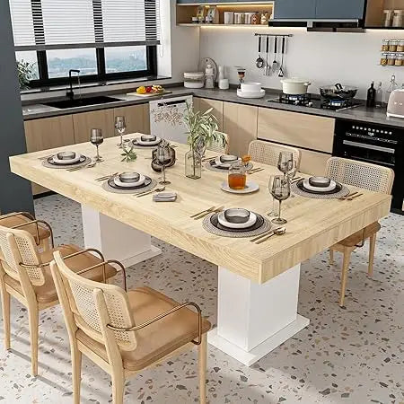 MKDK Modern Wood Dining Table With Pedestal Legs Home