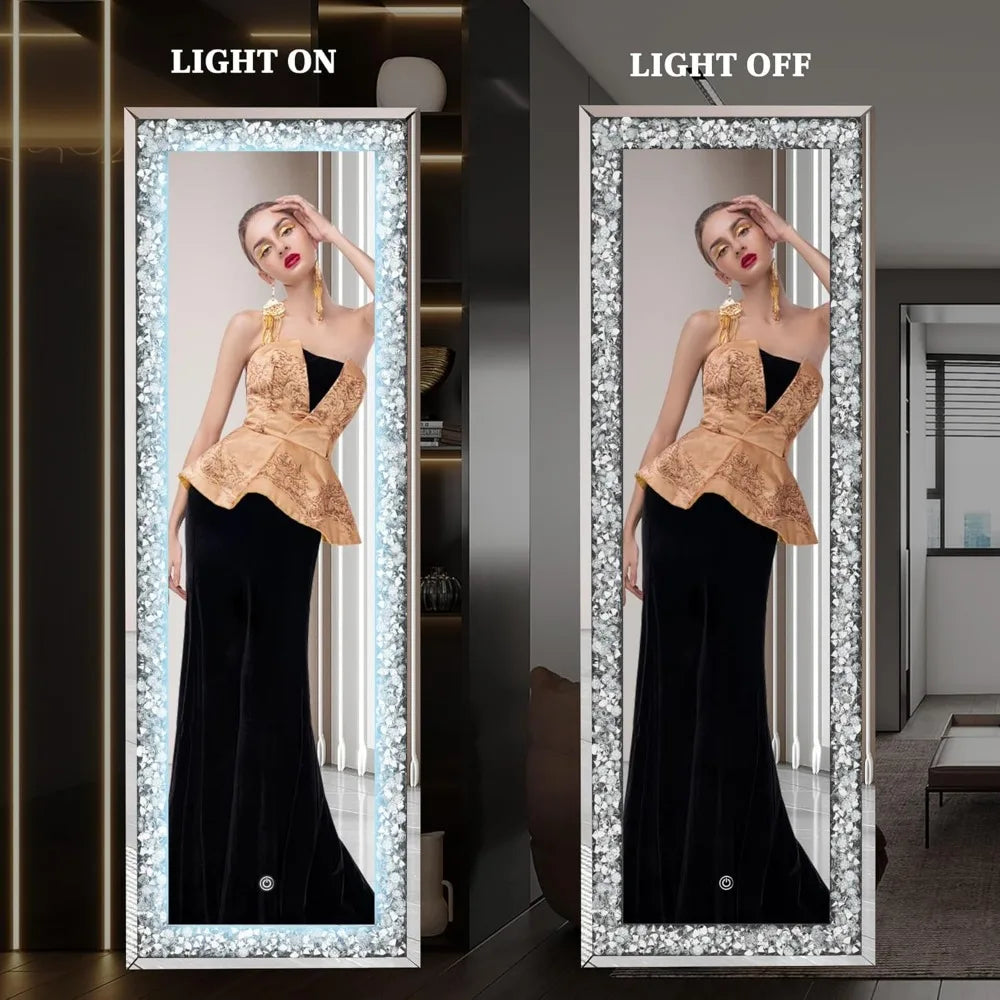 XMSJH Full Length Lighted Crystal Diamond Wall Leaning Mirror