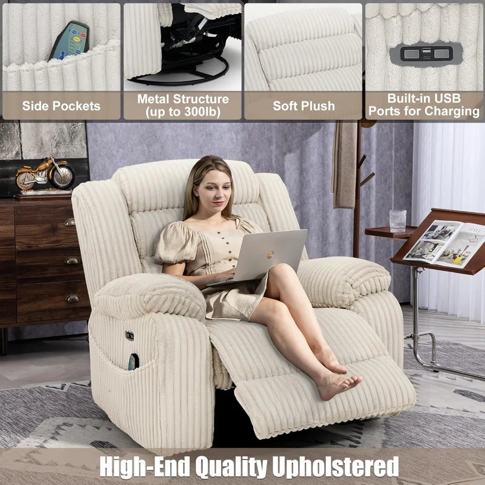 MKDK Power Swivel Rocker Recliner With Massage Heat USB Charging