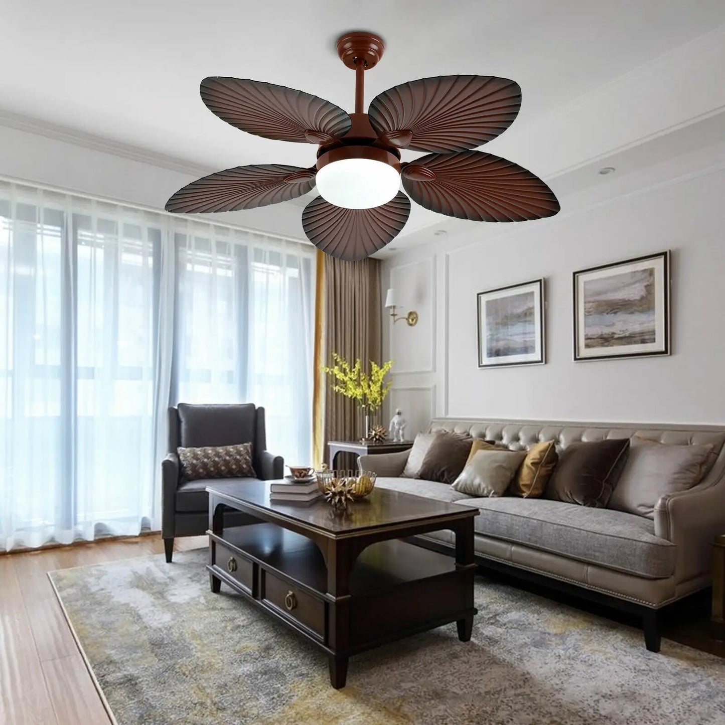 Tropical Palm Leaf Ceiling Fan Light With Remote Control