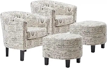 RBXC Accent Chair With Ottoman Set Modern Upholstered Barrel Chairs