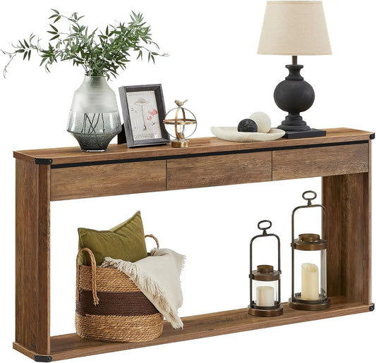 XMSJ Console Table With 3 Drawers And Bottom Shelf Unit