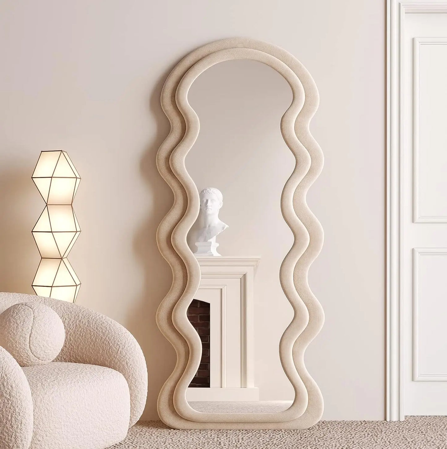 HUANZHUANG Modern Wavy Arched Standing Floor Mirror