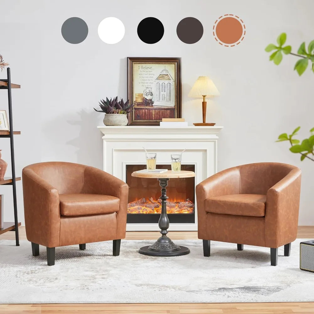 RBXC Faux Leather Barrel Accent Chairs Modern Club Style