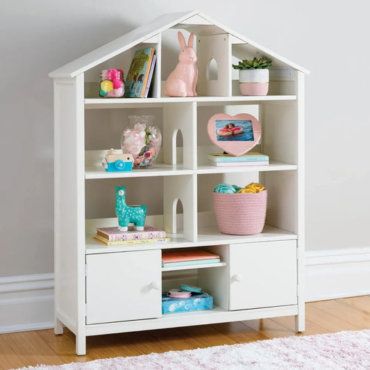 XMSJH Kids Dollhouse Bookcase Wooden Organizer Shelves