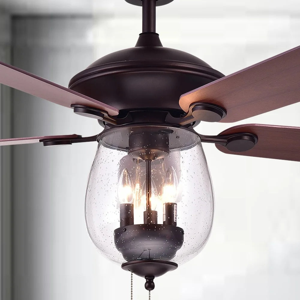 XMSJ Ceiling Fan With Glass Bowl Light 3 Speed Reversible