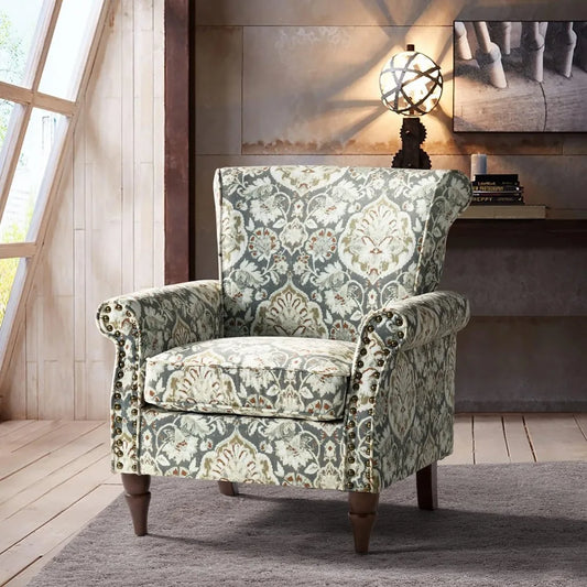 MKDK Modern Wingback Accent Chair Upholstered Armchair With Nailhead Trim