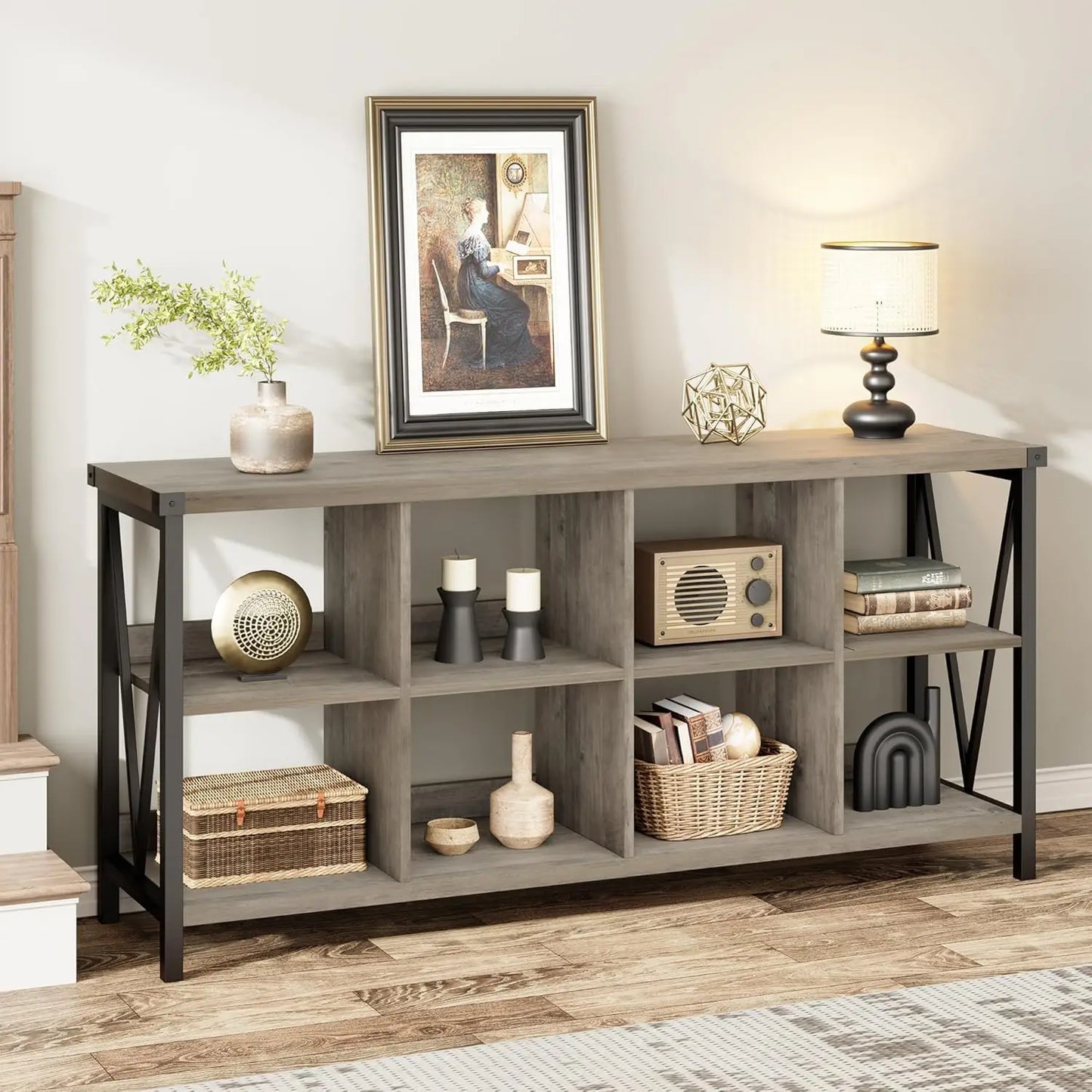 HiMISS Farmhouse Cube Storage Organizer Wood Bookshelf