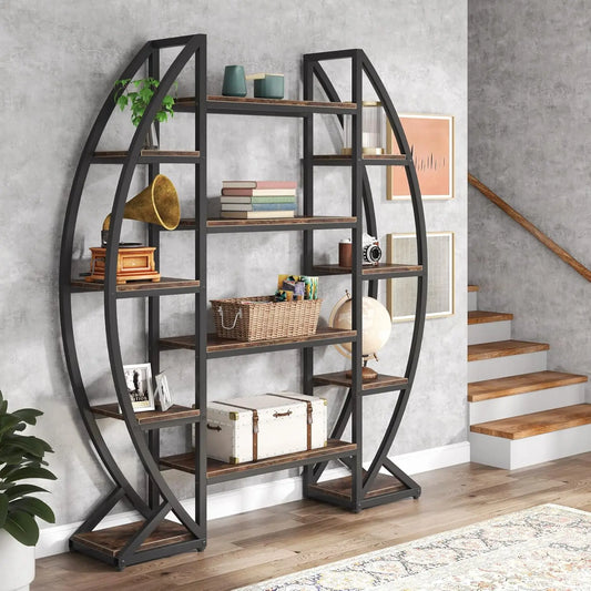 Little Tree Oval Triple Wide Industrial Bookshelf Etagere