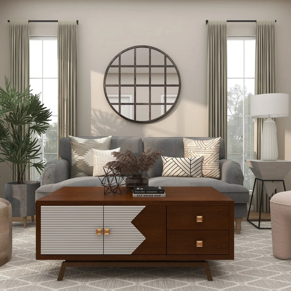 Industrial Grid Framed Wall Mirror Decorative Entryway Accent