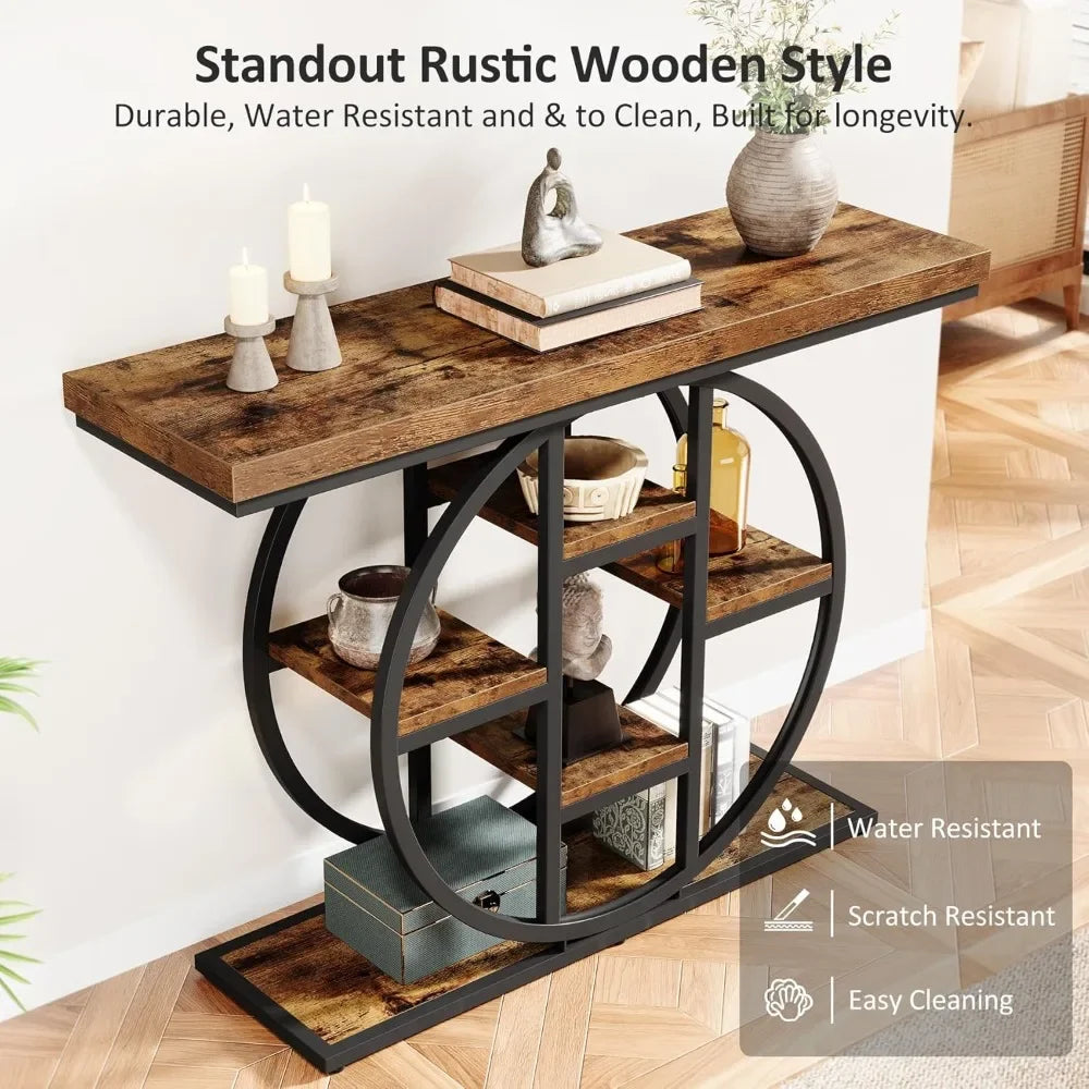Hign Concerned Industrial Console Table With Circle Shelves