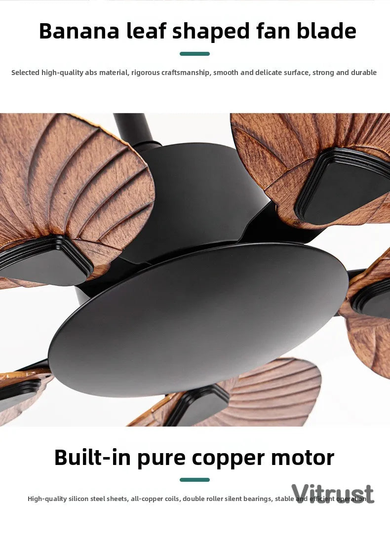 VITRUST Industrial Ceiling Fan No Light Retro Palm Leaf Blades