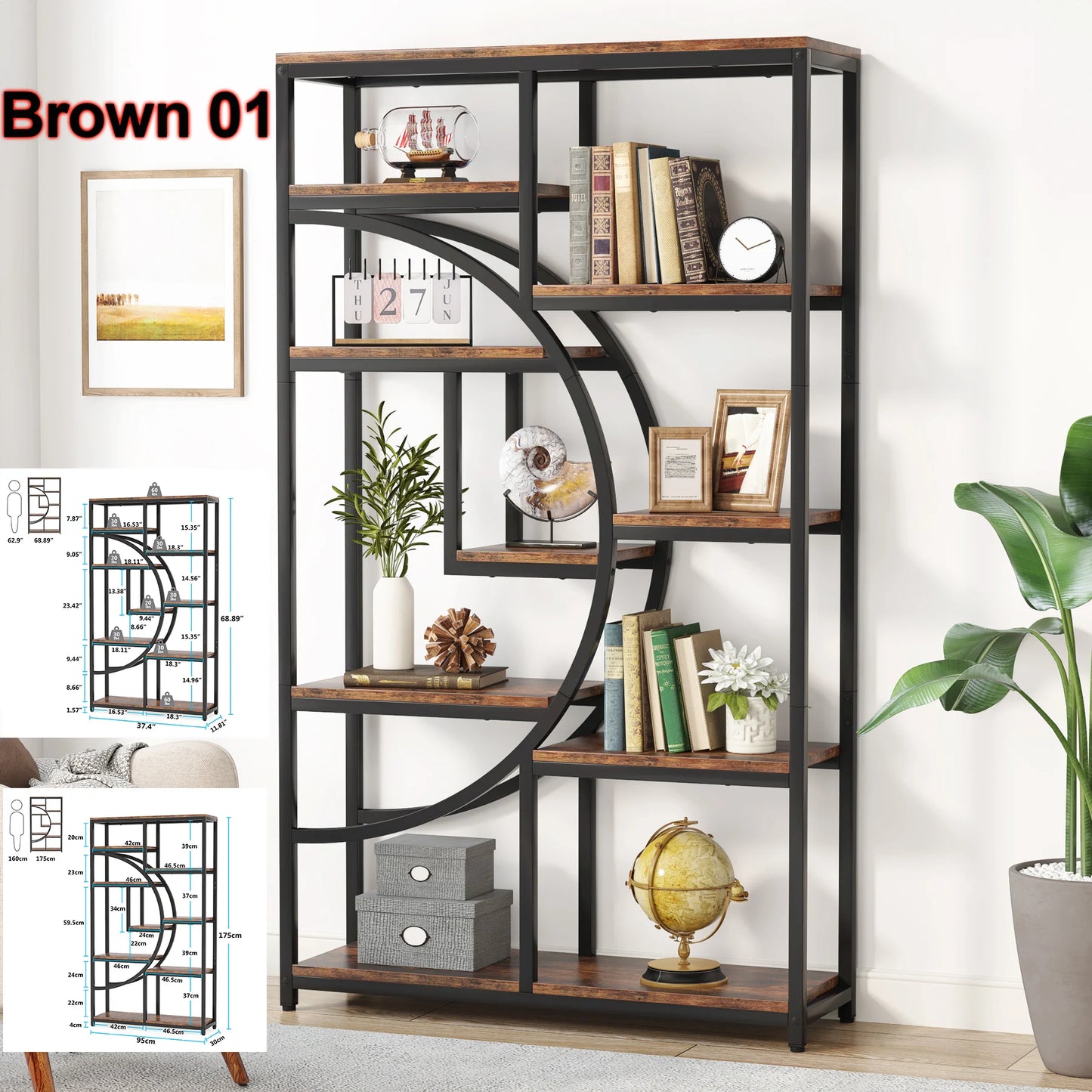 Tribesigns Industrial 5-Tier Etagere Bookcase Freestanding Tall Bookshelf