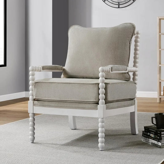 ANGDUO Linen Spindle Accent Chair With Wood Frame Cushion