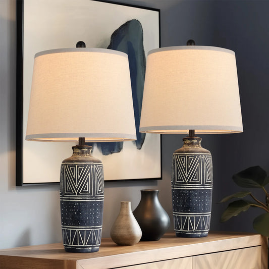 STANBOW 2 Pack Geometric Ceramic Table Lamp with Linen Shade