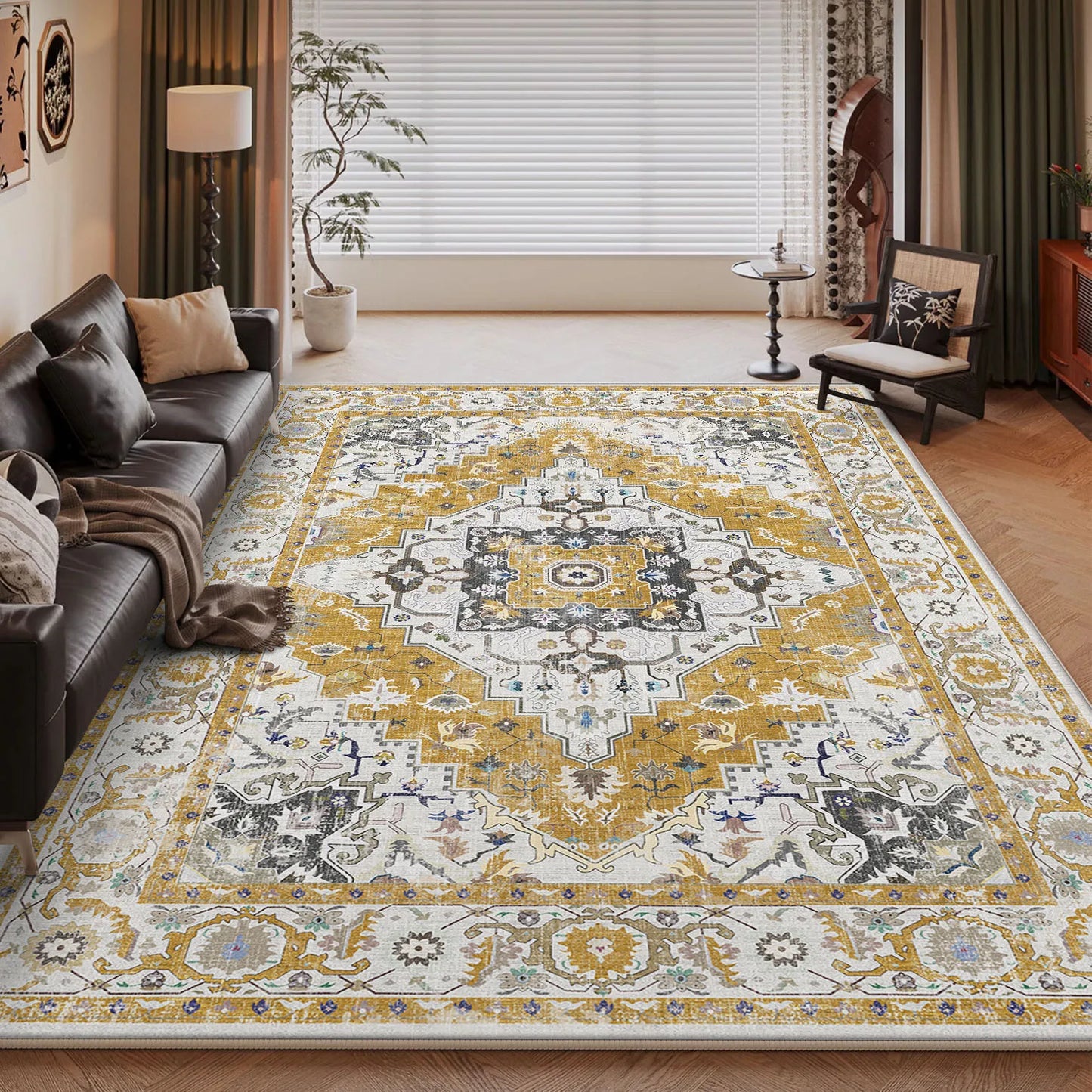 NONEDesign Vintage Persian Style Living Room Machine Washable Rug