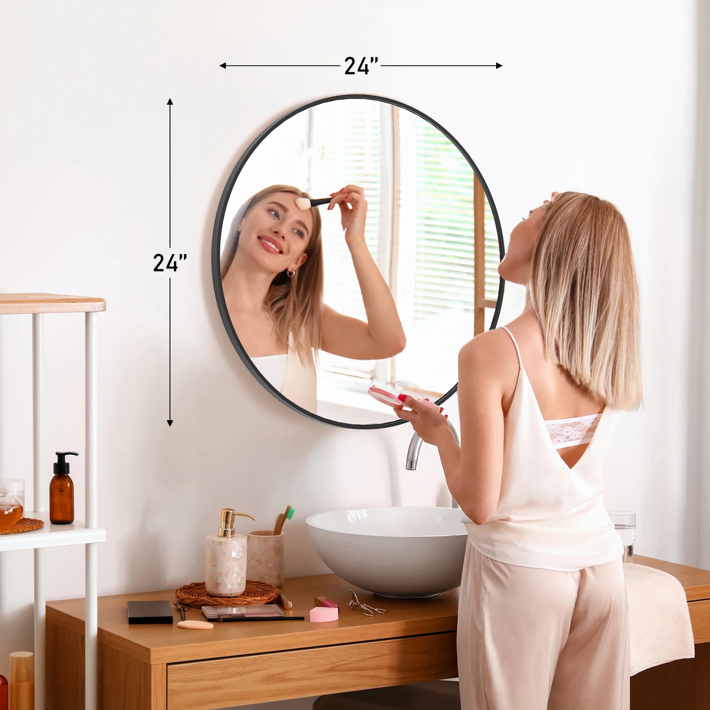 JHK Vanity Mirror Matte Metal Frame Round Wall Mounted