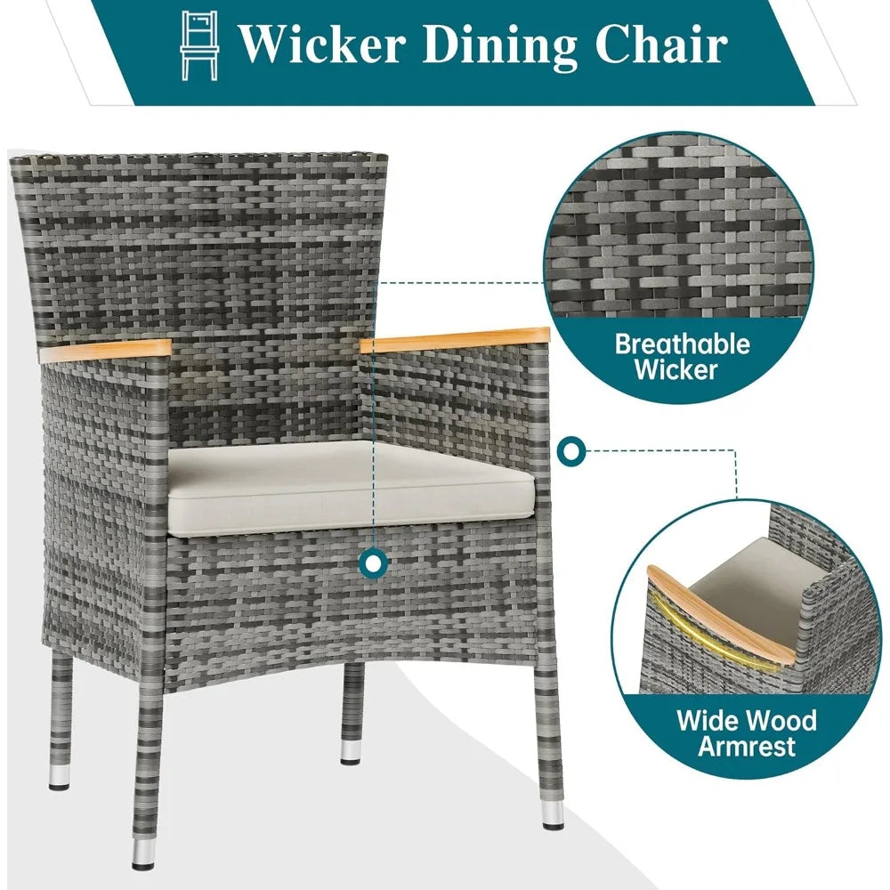 Wicker Patio Conversation Set Wooden Table And Cushions