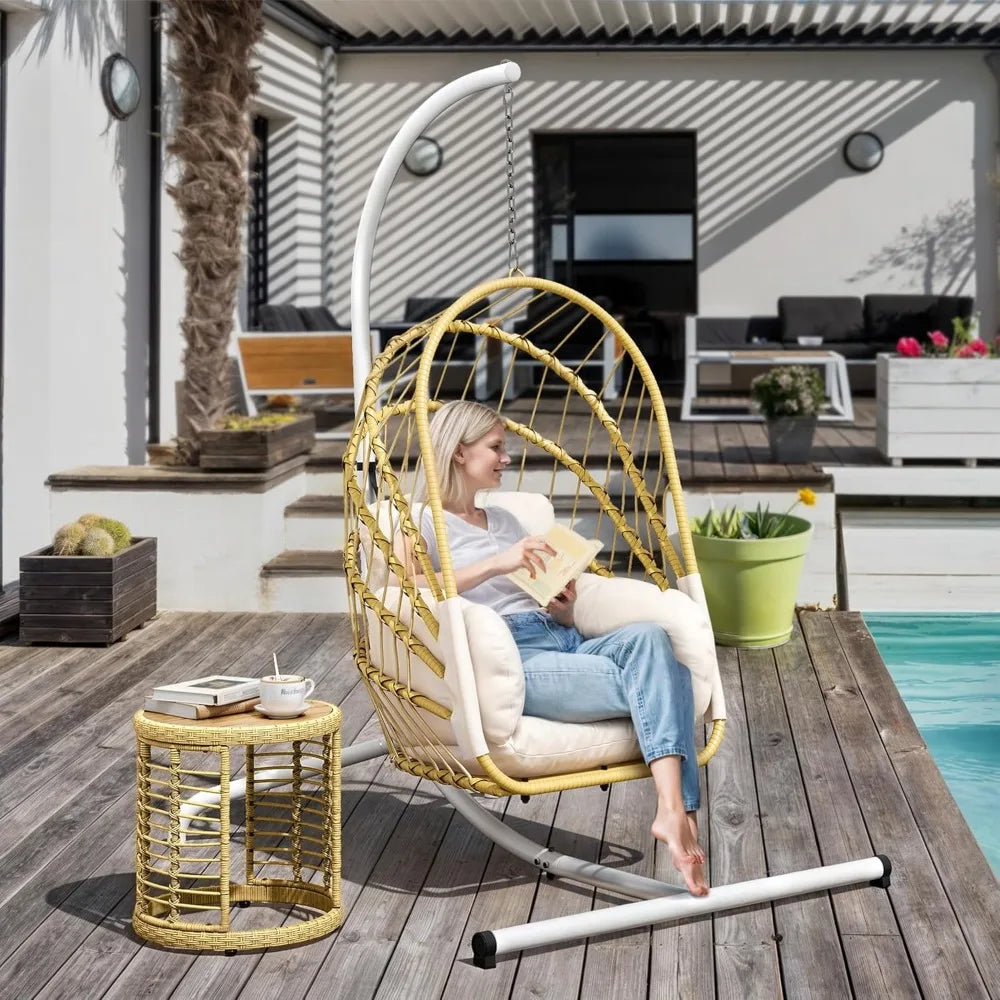 DAFIFY Hanging Egg Chair With Stand Rattan Wicker Swing