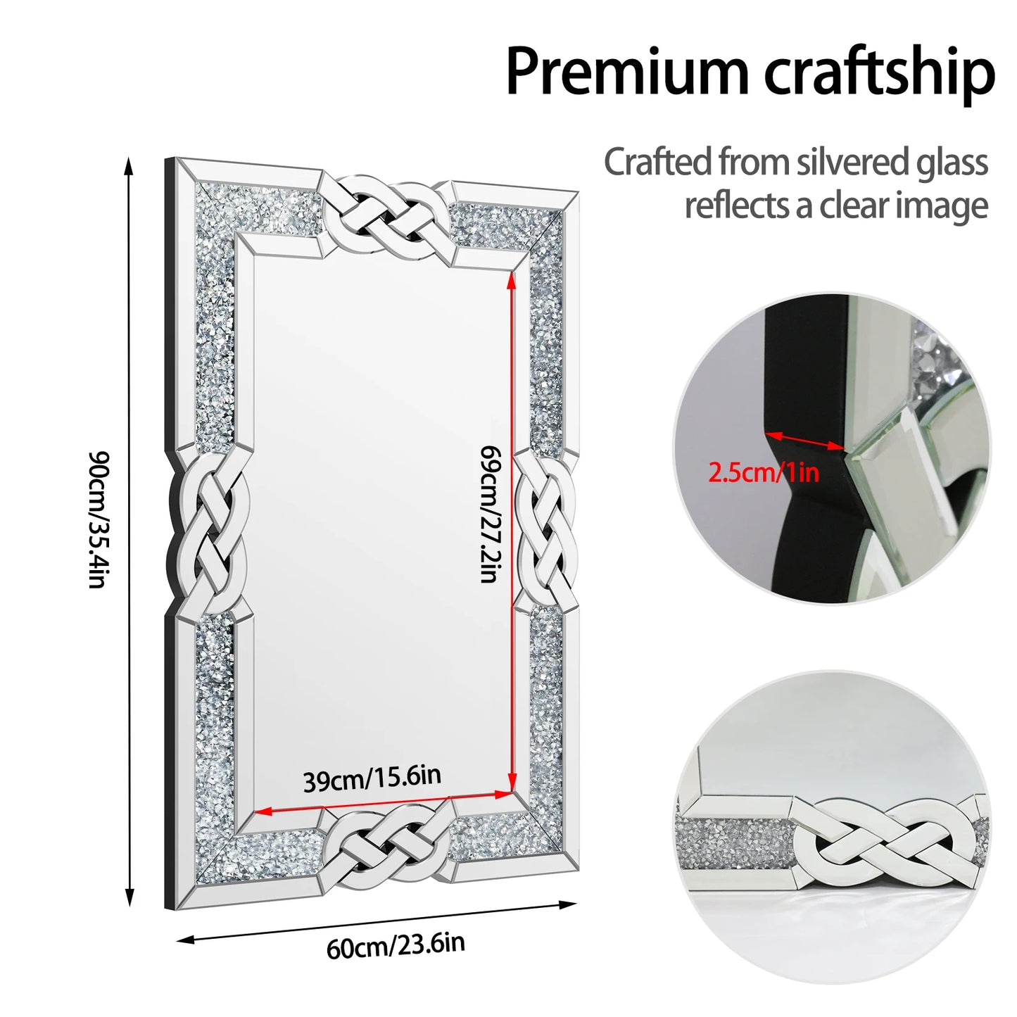Hign-concerned Crystal Crush Diamond Vanity Mirror Framed Wall Decor