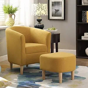 Ticify Accent Barrel Chair With Ottoman Corduroy Midcentury