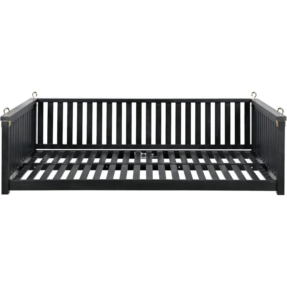 Acacia Wood Porch Swing With Hemp Rope Garden Swing