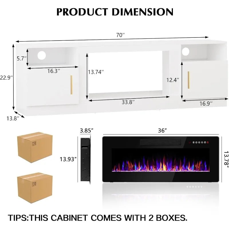 Fireplace TV Stand With Electric Insert And Storage Unit