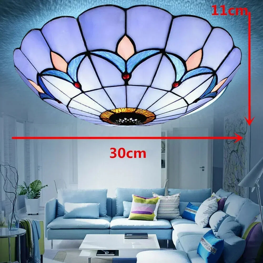 Tiffany Style Stained Glass Flushmount Vintage Ceiling Lamp
